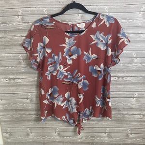 🐝 Sienna Sky Mauve Blouse with Blue Floral Design